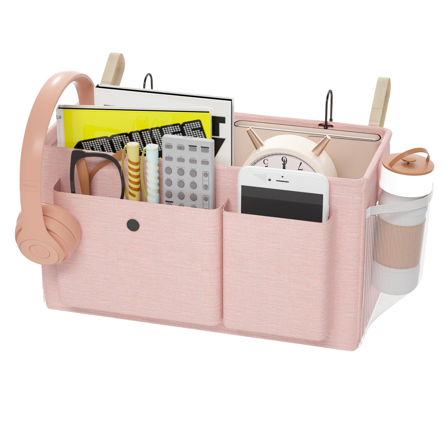 Edudif Bedside Caddy Bedside Organizer with Fixed Straps & Water Bottle Holder Bunk Bed Caddy ideal for Home Dorm Hospital Crib Versatile Bedside Storage Solution